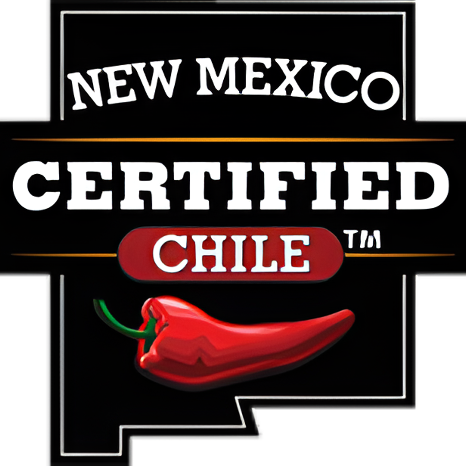 New Mexico Certified Chile logo with a red chile pepper on a black background.
